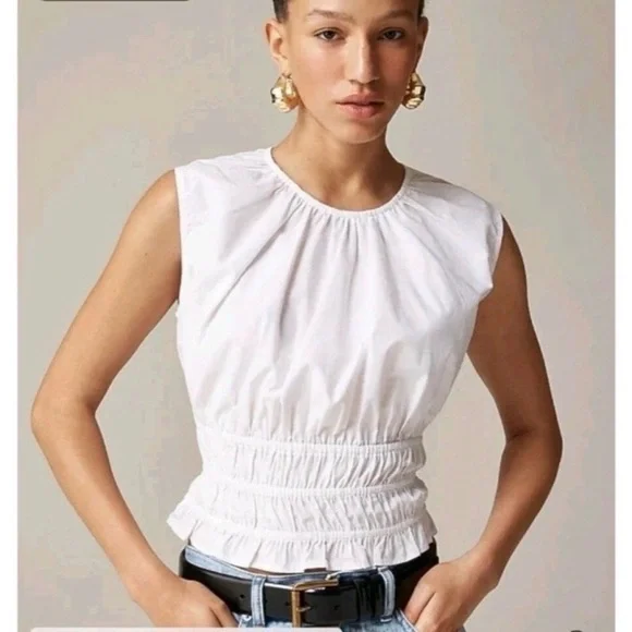 J Crew Hyacinth Top in Cotton Poplin in White Size Medium NWOT - Picture 1 of 8